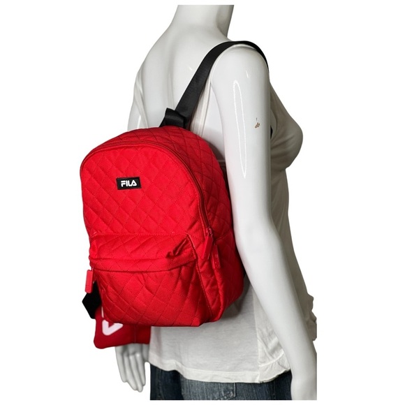 Fila Womens Backpack Red Quilt With Pouch Medium Eileen Backpack New - Picture 4 of 15